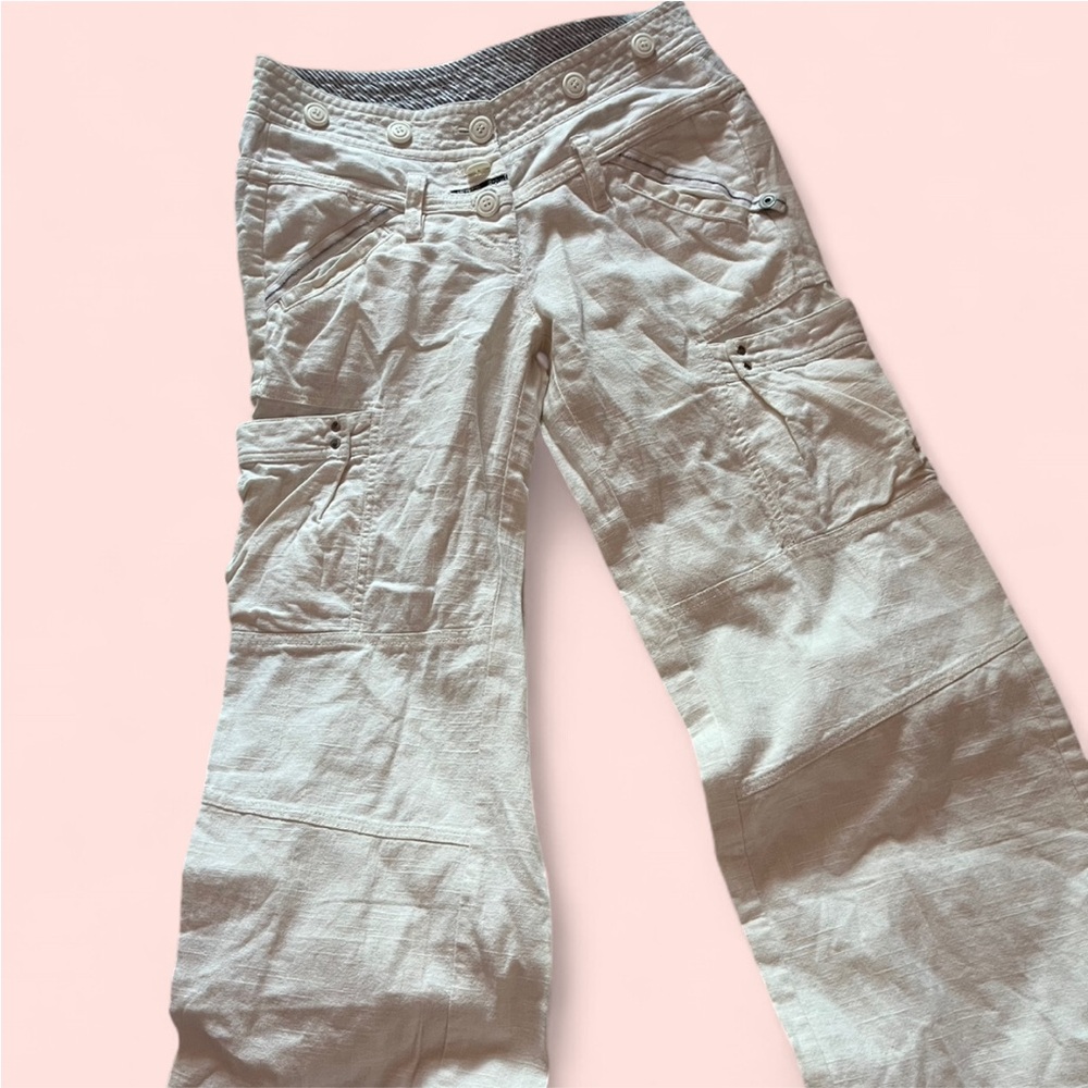 Ochirly Y2K Cream Low Rise Wide Leg Cargo Flare Pants Size Medium